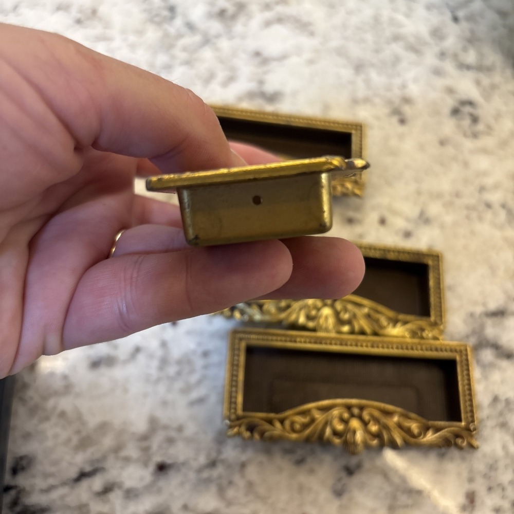 8 VTG Vcr Italy Brass Label Holder Drawer Pull French Provincial Rococo Hardware - Picture 16 of 16